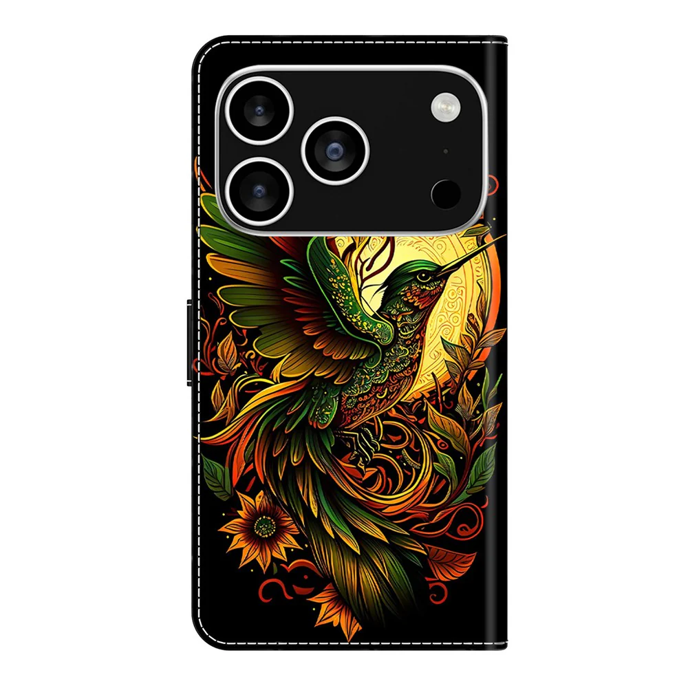 For iPhone 17 Pro Max Leather Case Pattern Printing Wallet Stand Flip Phone Cover - Lark - Image 5