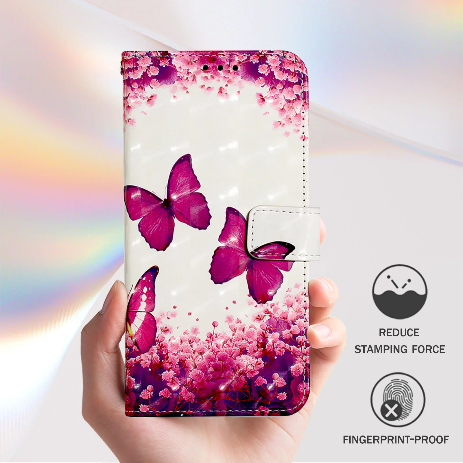 For iPhone 17 Pro Max Leather Case Pattern Printing Wallet Stand Mobile Cover with Strap - Rose Butterflies - Image 6