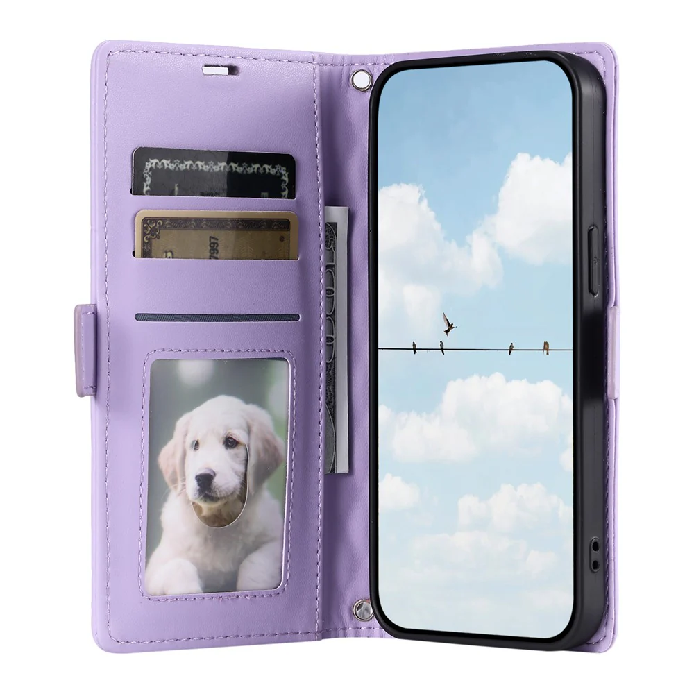For iPhone 17 Pro Max Leather Case Rhombus Texture Wallet Stand Phone Cover with Wrist Strap - Purple - Image 2
