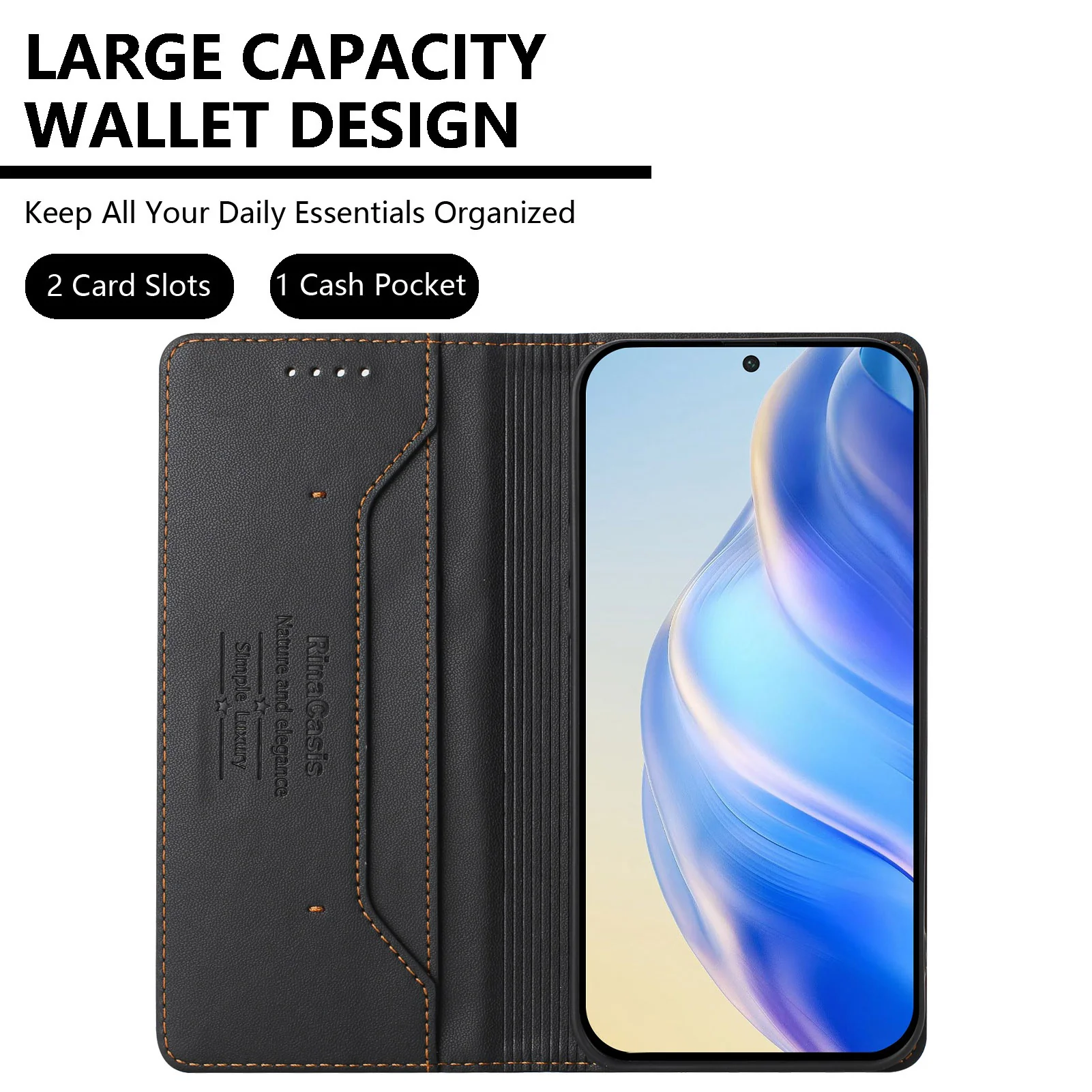 For iPhone 17 Pro Max Leather Case RINACASIS RC01 Phone Cover with RFID Blocking Wallet Stand - Black - Image 5