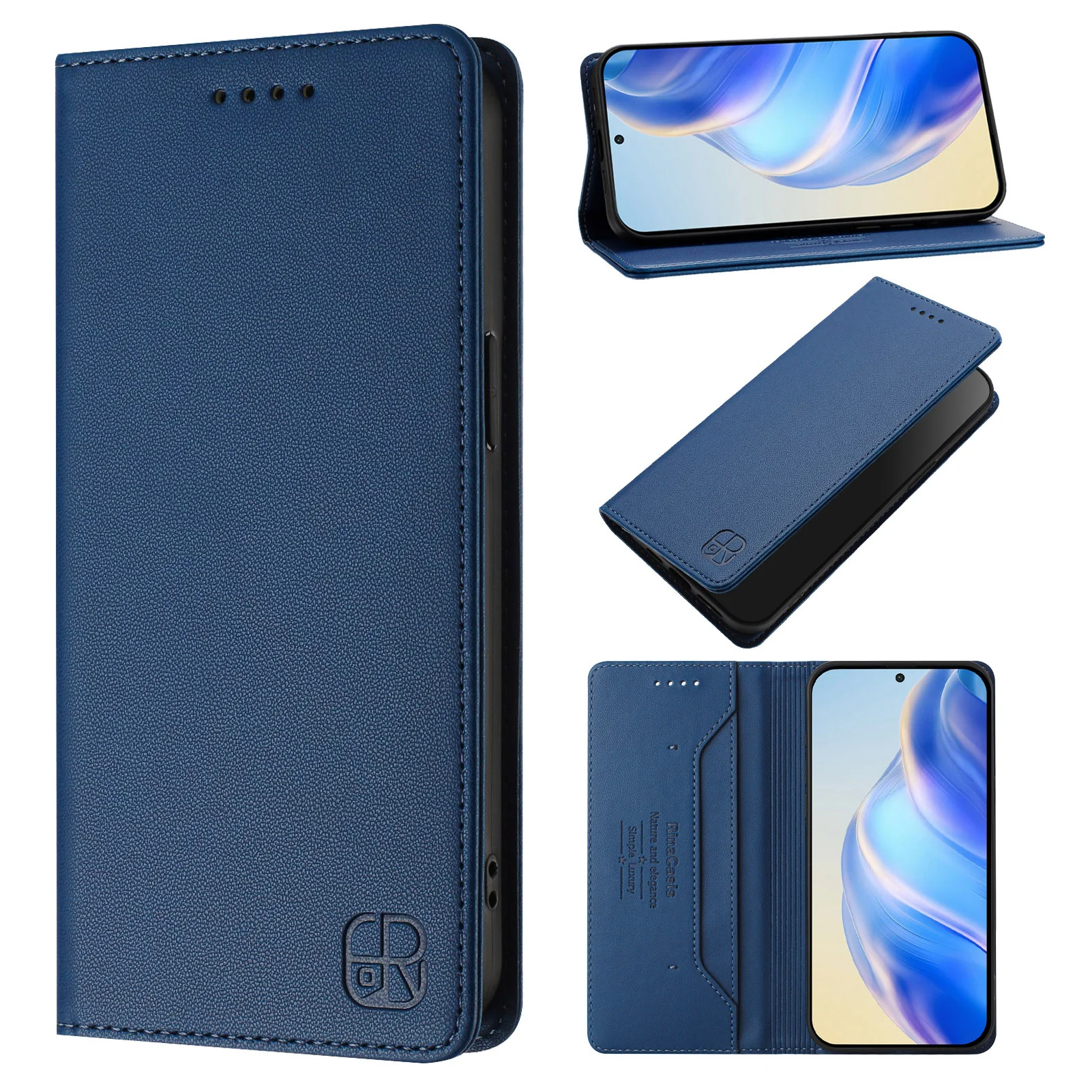 For iPhone 17 Pro Max Leather Case RINACASIS RC01 Phone Cover with RFID Blocking Wallet Stand - Dark Blue - Image 3
