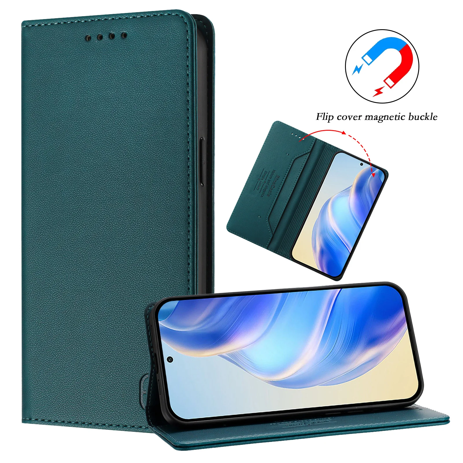 For iPhone 17 Pro Max Leather Case RINACASIS RC01 Phone Cover with RFID Blocking Wallet Stand - Dark Green - Image 4