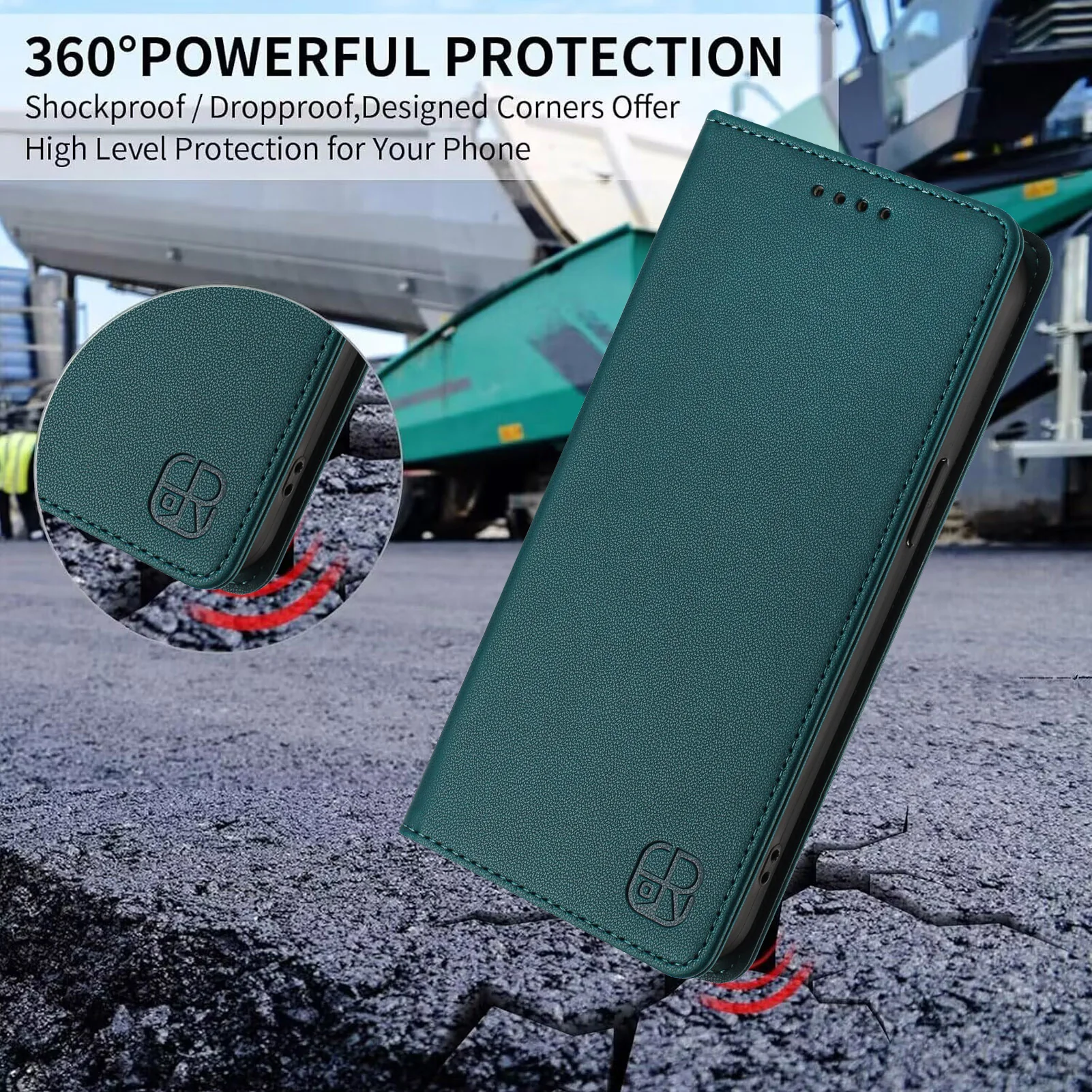 For iPhone 17 Pro Max Leather Case RINACASIS RC01 Phone Cover with RFID Blocking Wallet Stand - Dark Green - Image 7