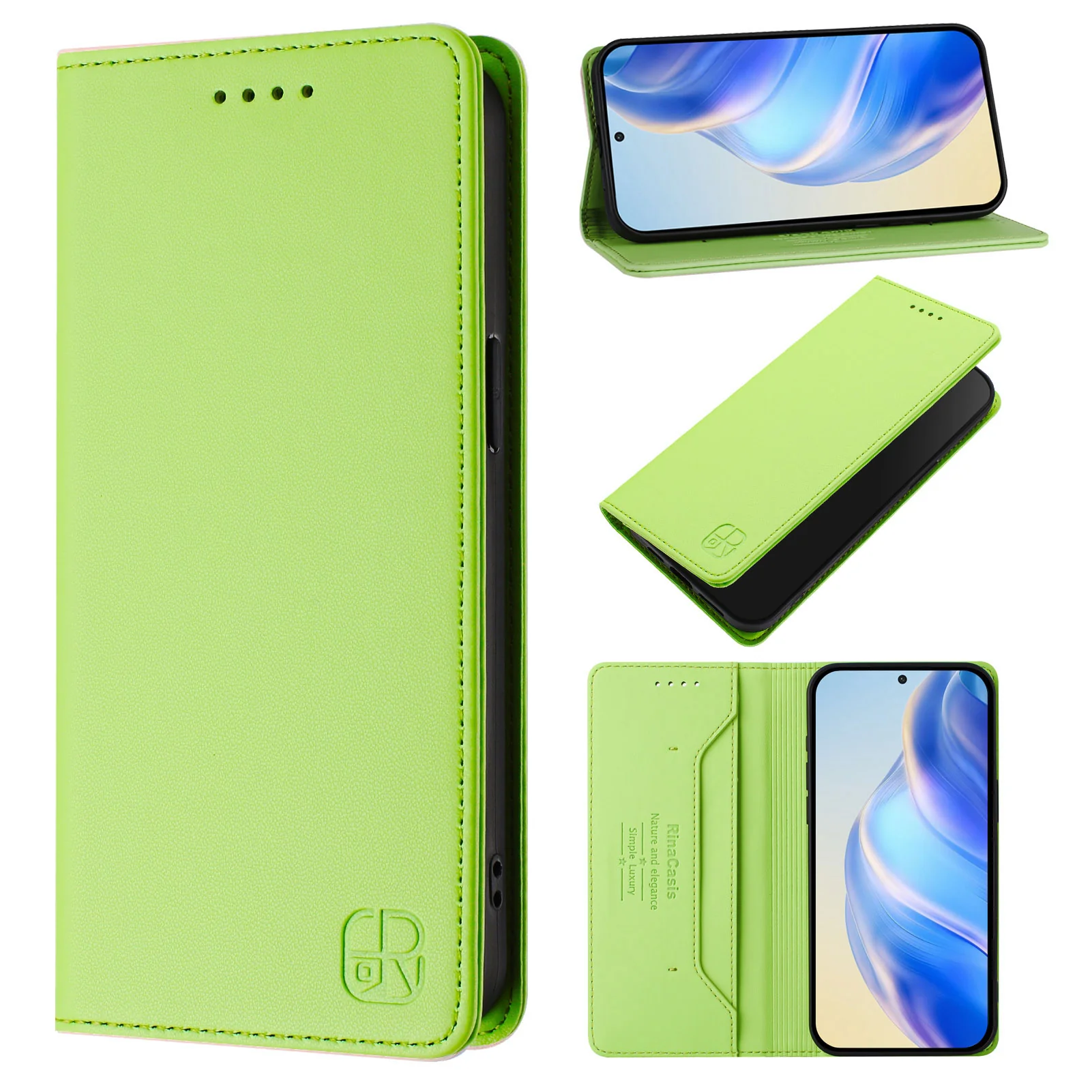 For iPhone 17 Pro Max Leather Case RINACASIS RC01 Phone Cover with RFID Blocking Wallet Stand - Green - Image 3