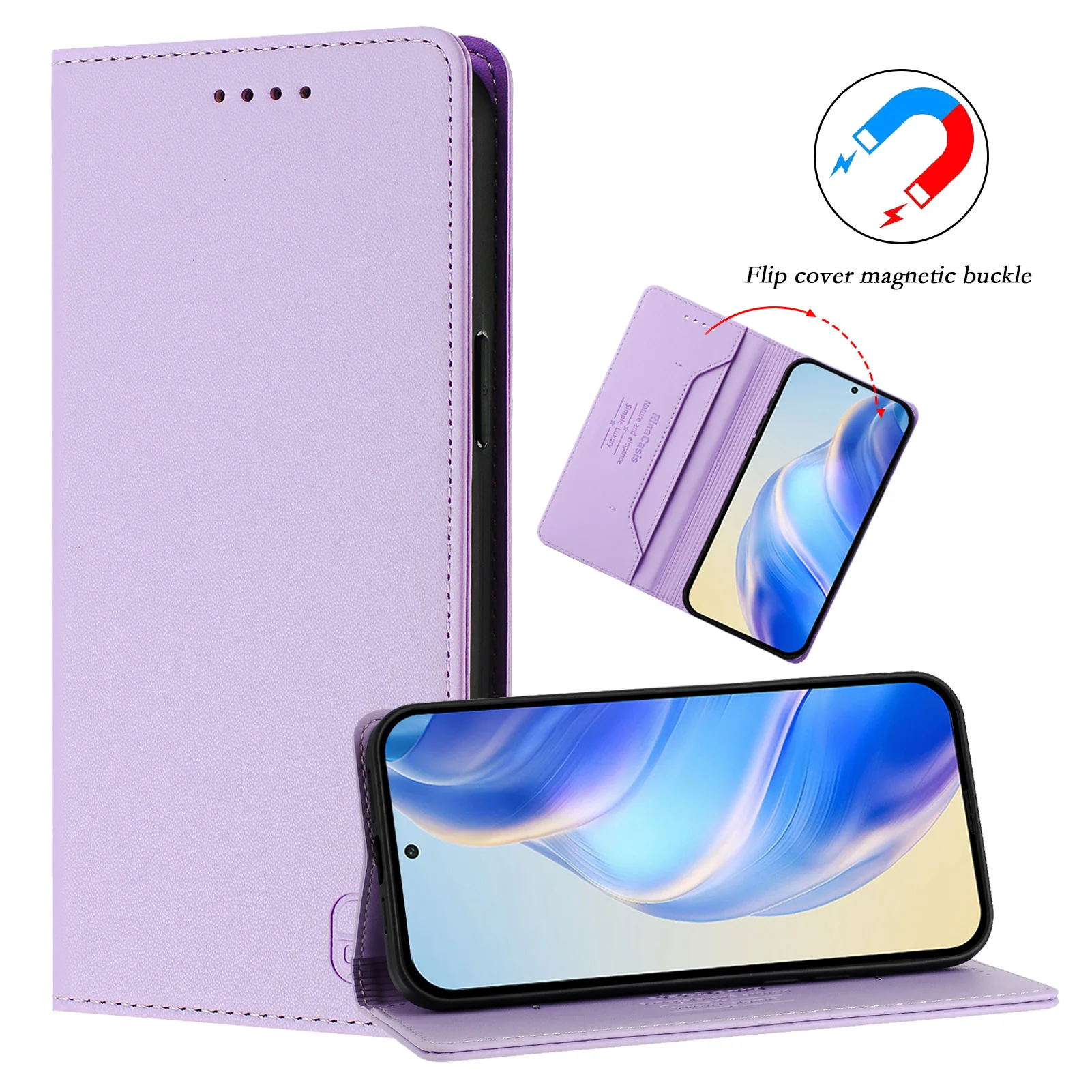 For iPhone 17 Pro Max Leather Case RINACASIS RC01 Phone Cover with RFID Blocking Wallet Stand - Light Purple - Image 4