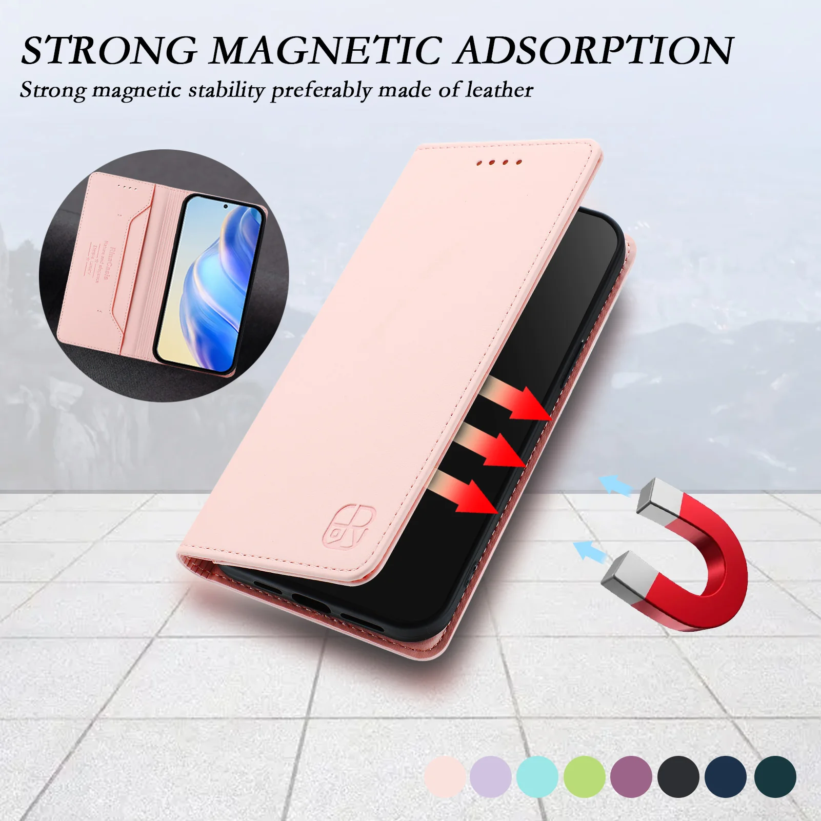 For iPhone 17 Pro Max Leather Case RINACASIS RC01 Phone Cover with RFID Blocking Wallet Stand - Pink - Image 6