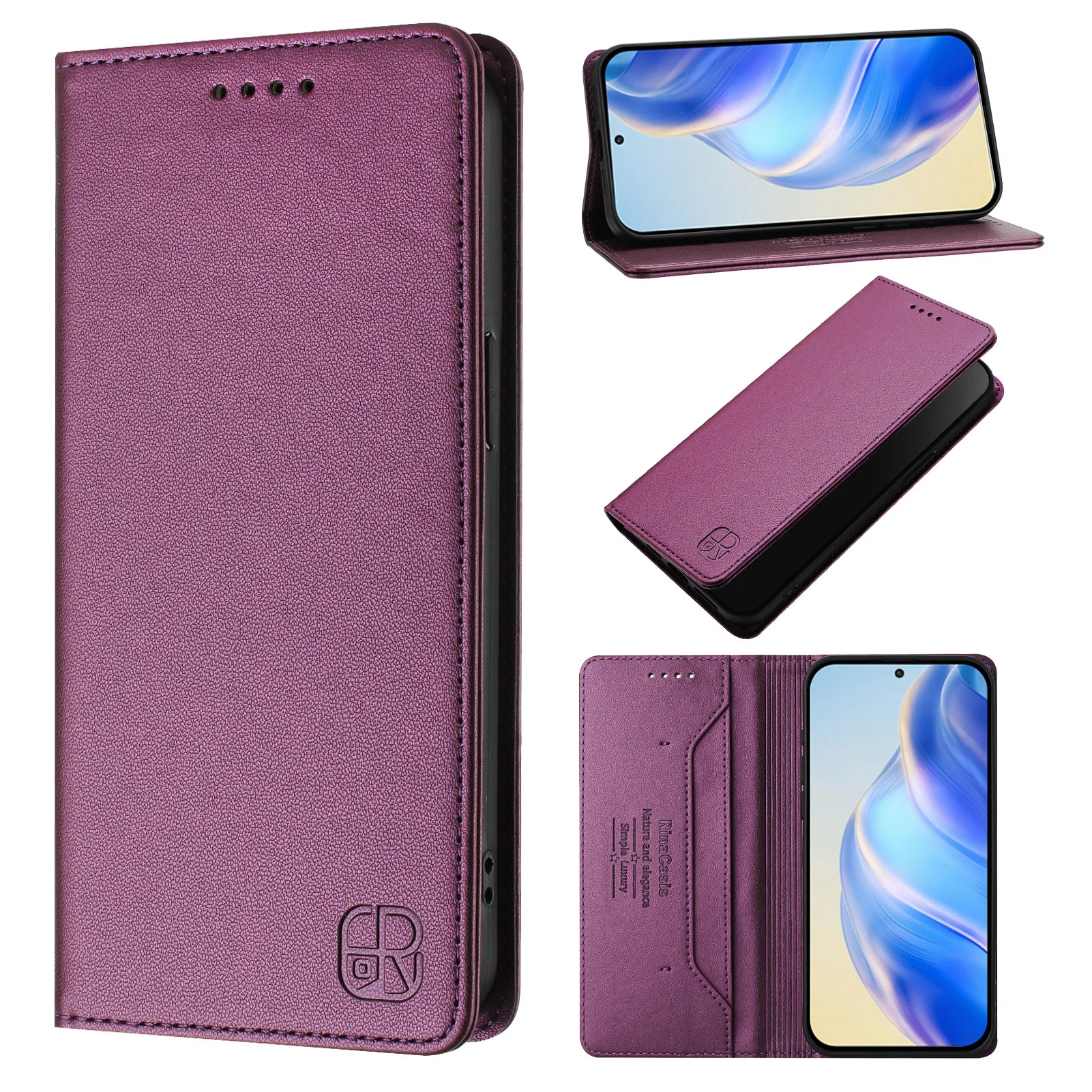 For iPhone 17 Pro Max Leather Case RINACASIS RC01 Phone Cover with RFID Blocking Wallet Stand - Violet - Image 3