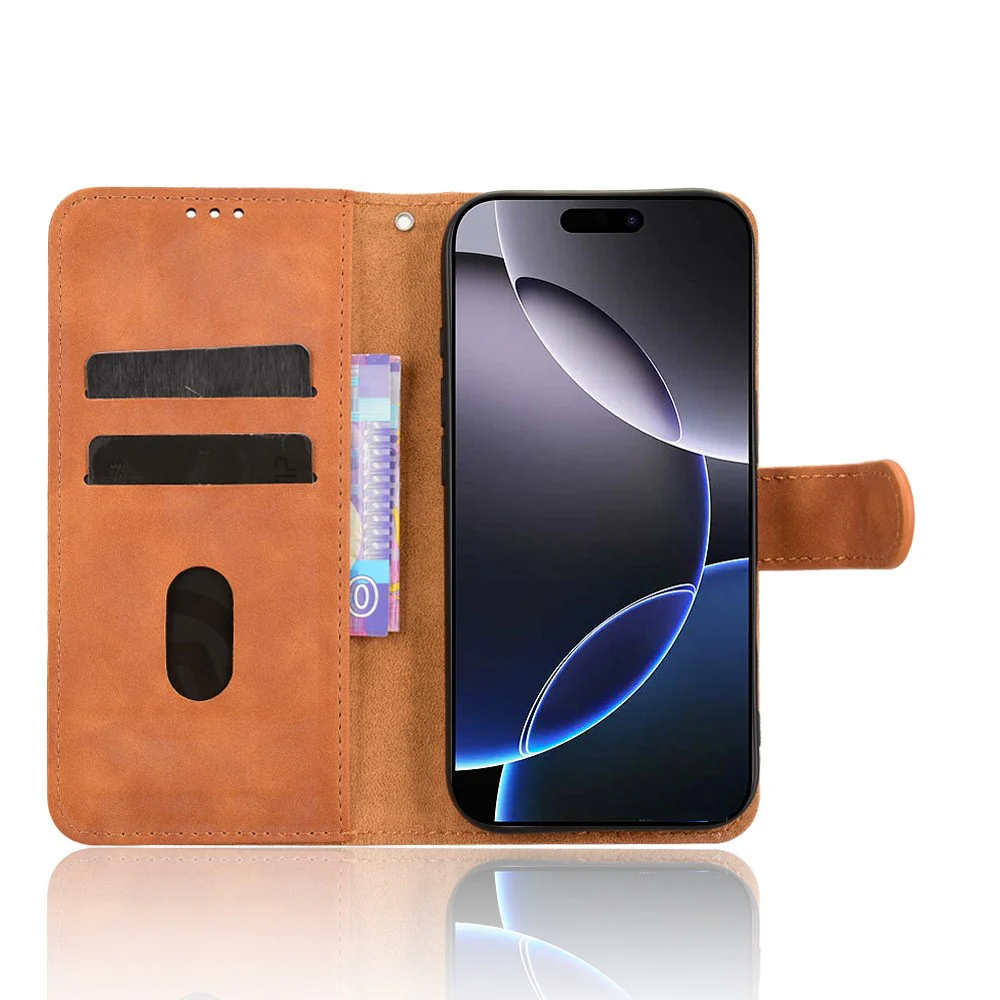 For iPhone 17 Pro Max Leather Case Skin Feel Anti Drop Wallet Flip Phone Cover - Brown - Image 3