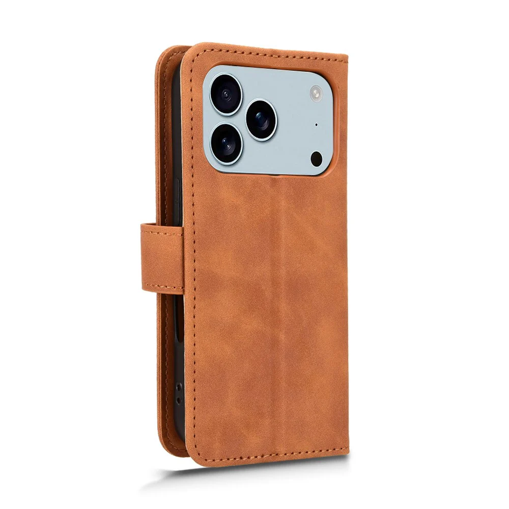 For iPhone 17 Pro Max Leather Case Skin Feel Anti Drop Wallet Flip Phone Cover - Brown - Image 5