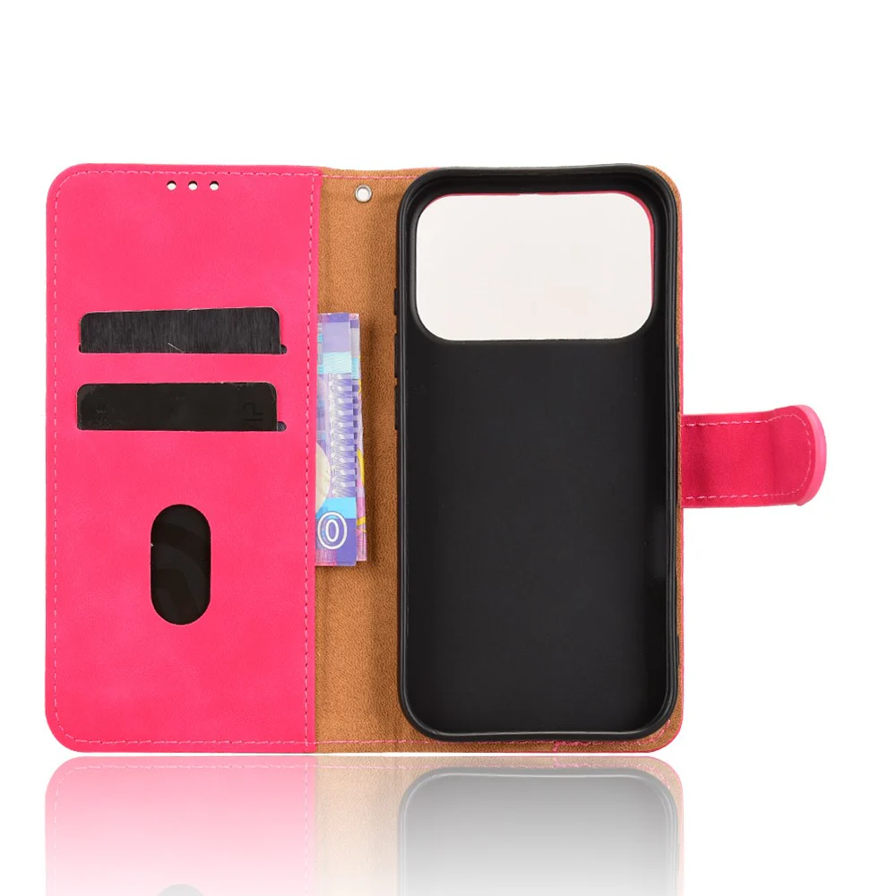 For iPhone 17 Pro Max Leather Case Skin Feel Anti Drop Wallet Flip Phone Cover - Rose - Image 2