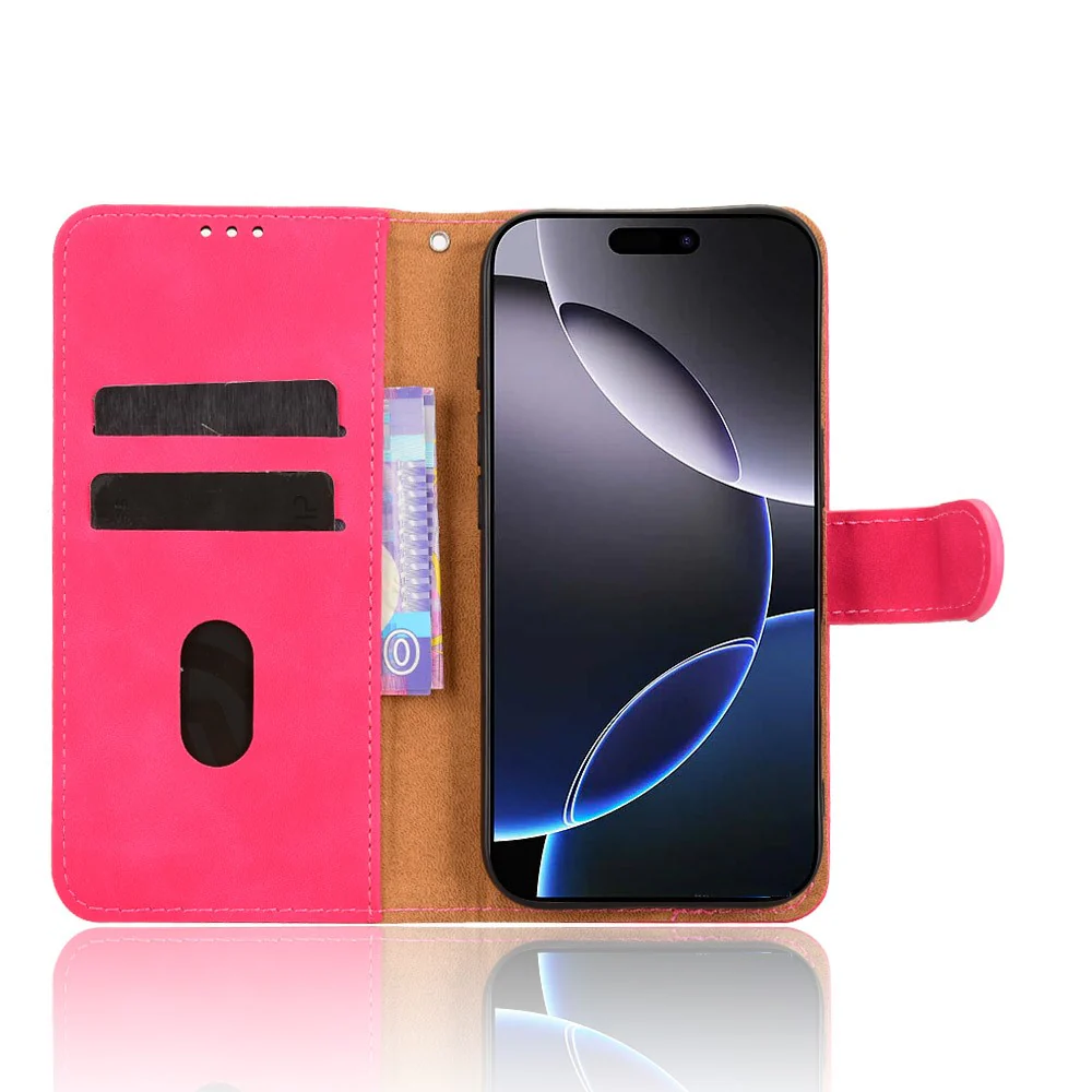 For iPhone 17 Pro Max Leather Case Skin Feel Anti Drop Wallet Flip Phone Cover - Rose - Image 3