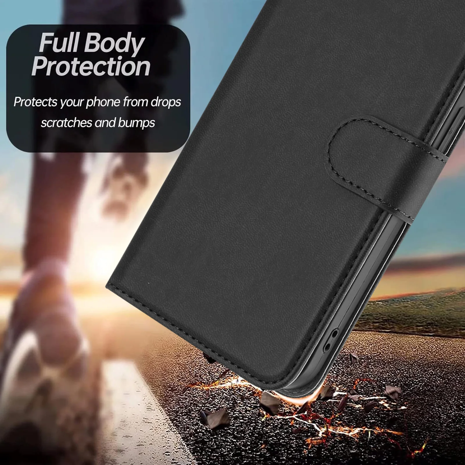 For iPhone 17 Pro Max Leather Case Solid Color Phone Cover with Wallet - Black - Image 2