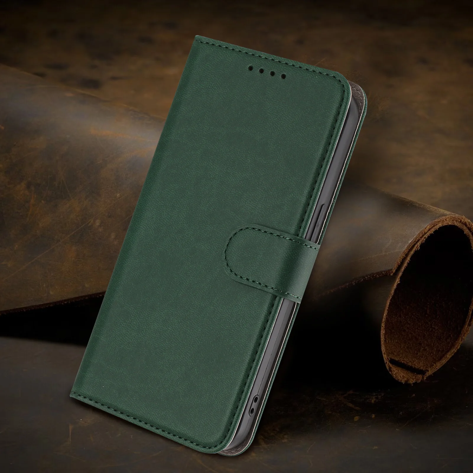 For iPhone 17 Pro Max Leather Case Solid Color Phone Cover with Wallet - Blackish Green - Image 6