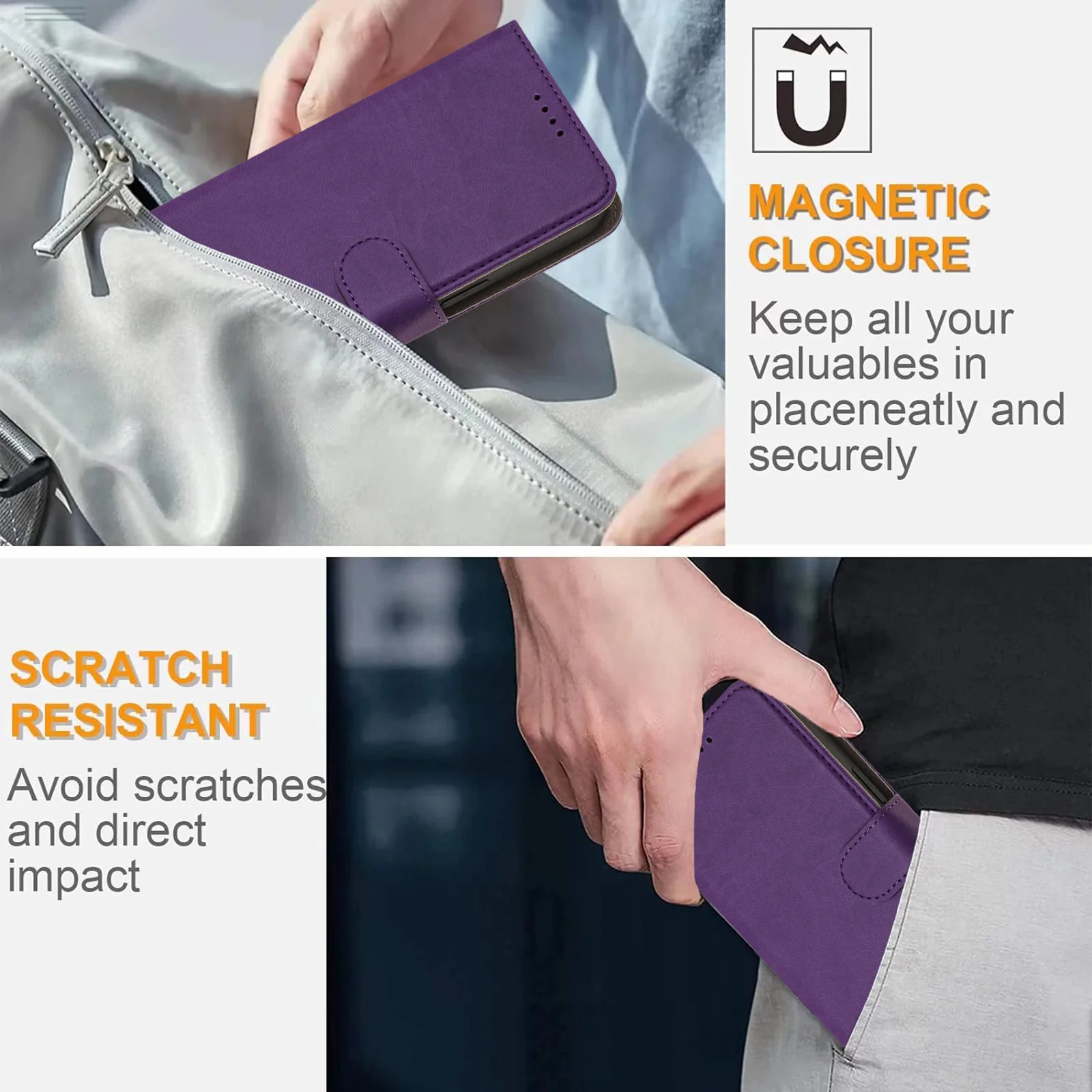For iPhone 17 Pro Max Leather Case Solid Color Phone Cover with Wallet - Dark Purple - Image 3