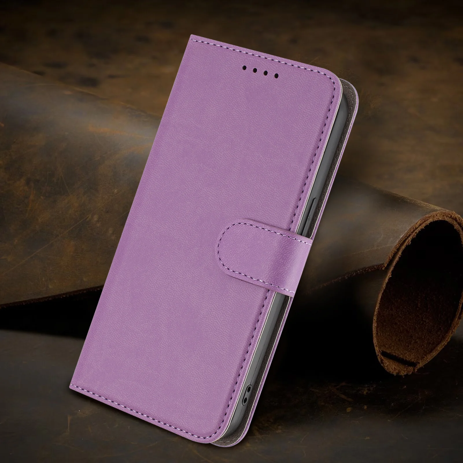 For iPhone 17 Pro Max Leather Case Solid Color Phone Cover with Wallet - Light Purple - Image 6