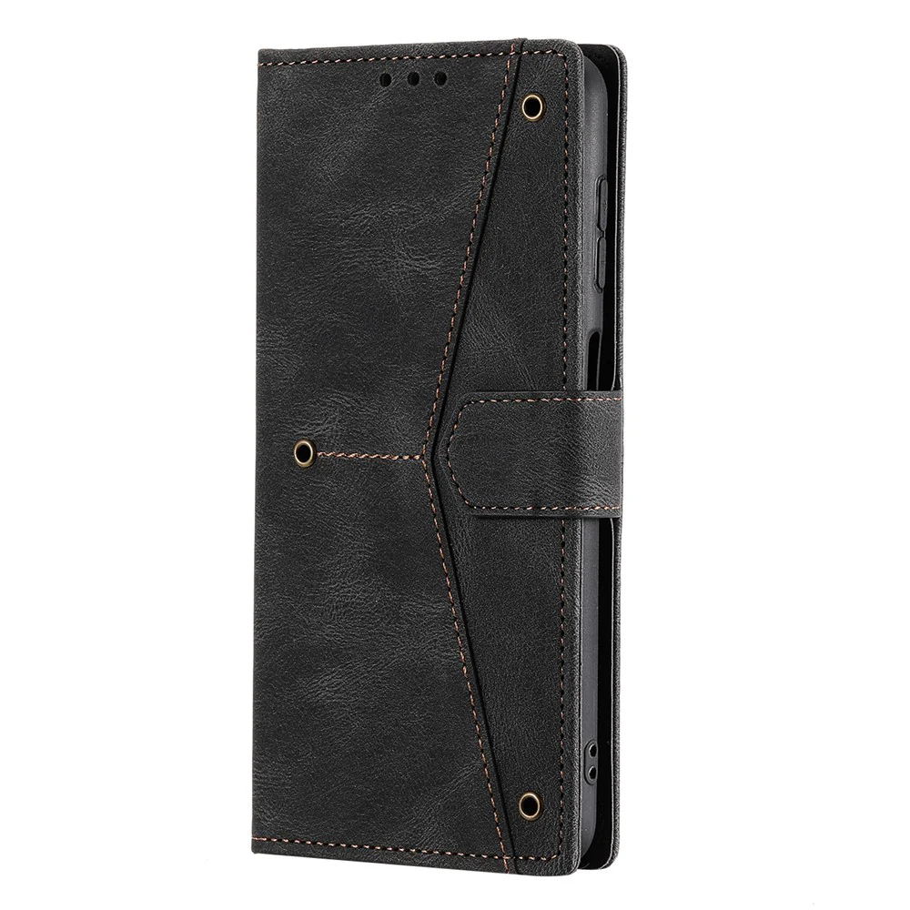 For iPhone 17 Pro Max Leather Case Splicing Stitching Wallet Phone Cover with Wrist Strap - Black - Image 7