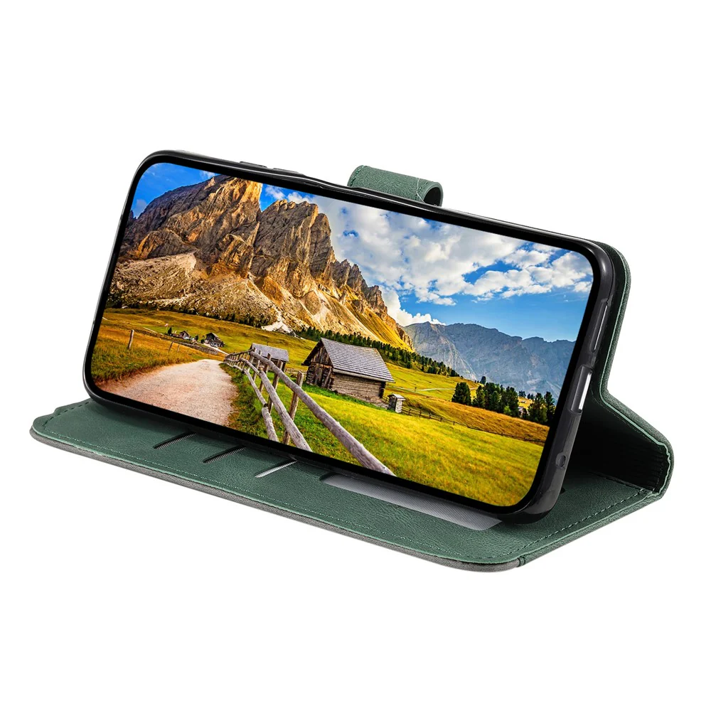 For iPhone 17 Pro Max Leather Case Splicing Stitching Wallet Phone Cover with Wrist Strap - Green - Image 3
