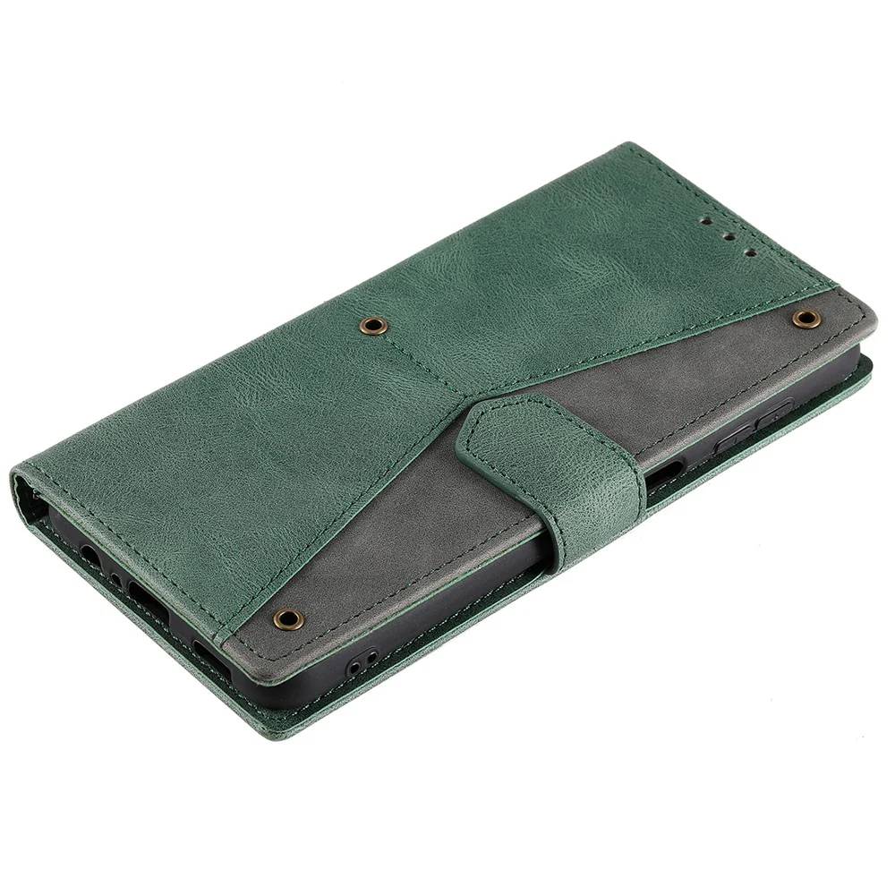 For iPhone 17 Pro Max Leather Case Splicing Stitching Wallet Phone Cover with Wrist Strap - Green - Image 5