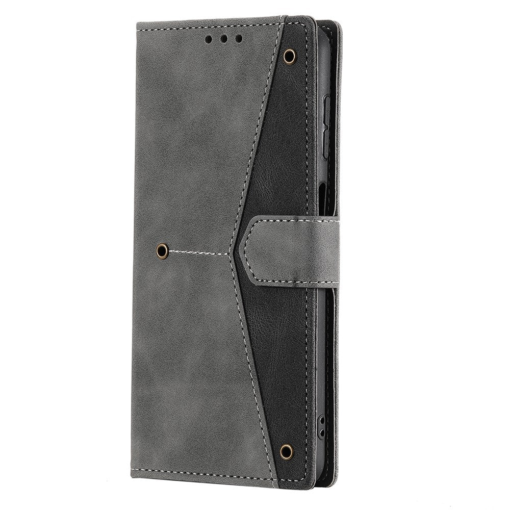 For iPhone 17 Pro Max Leather Case Splicing Stitching Wallet Phone Cover with Wrist Strap - Grey - Image 7