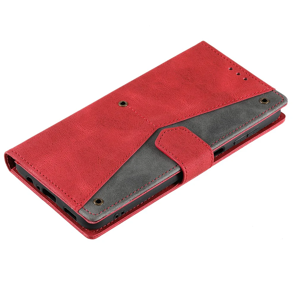 For iPhone 17 Pro Max Leather Case Splicing Stitching Wallet Phone Cover with Wrist Strap - Red - Image 5