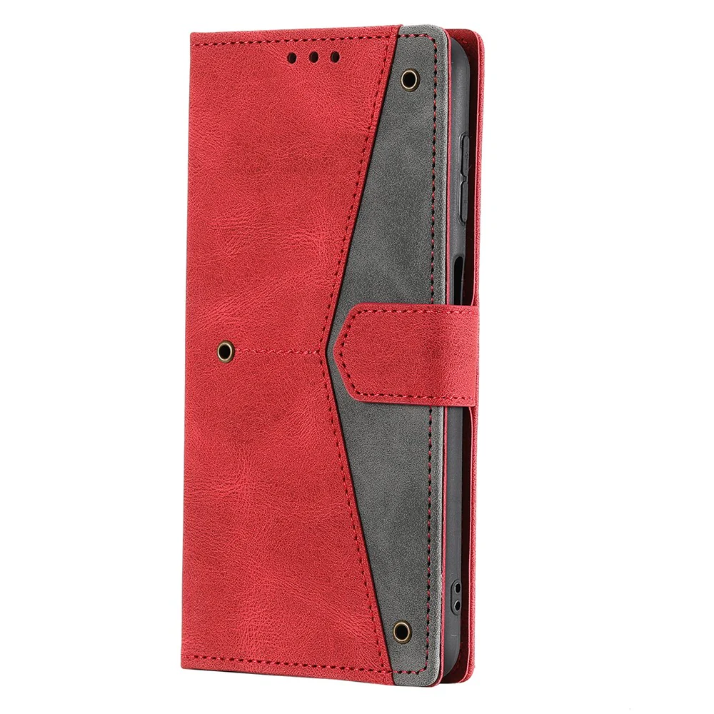For iPhone 17 Pro Max Leather Case Splicing Stitching Wallet Phone Cover with Wrist Strap - Red - Image 7