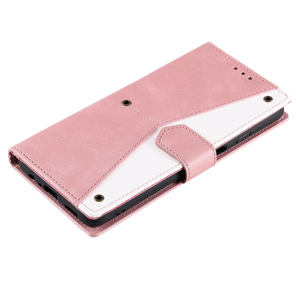 For iPhone 17 Pro Max Leather Case Splicing Stitching Wallet Phone Cover with Wrist Strap - Rose Gold - Image 5