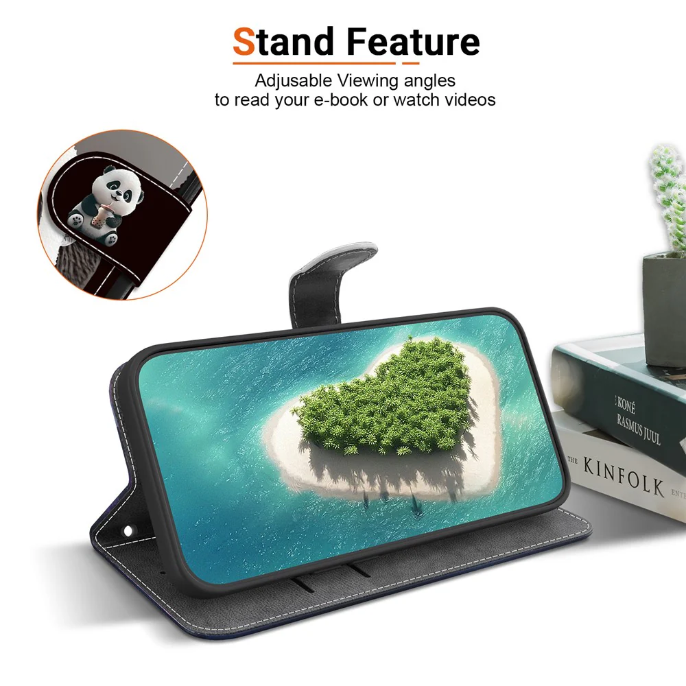 For iPhone 17 Pro Max Leather Case Stand Wallet Pattern Printing Phone Cover with Wrist Strap - Milk Tea Panda - Image 3