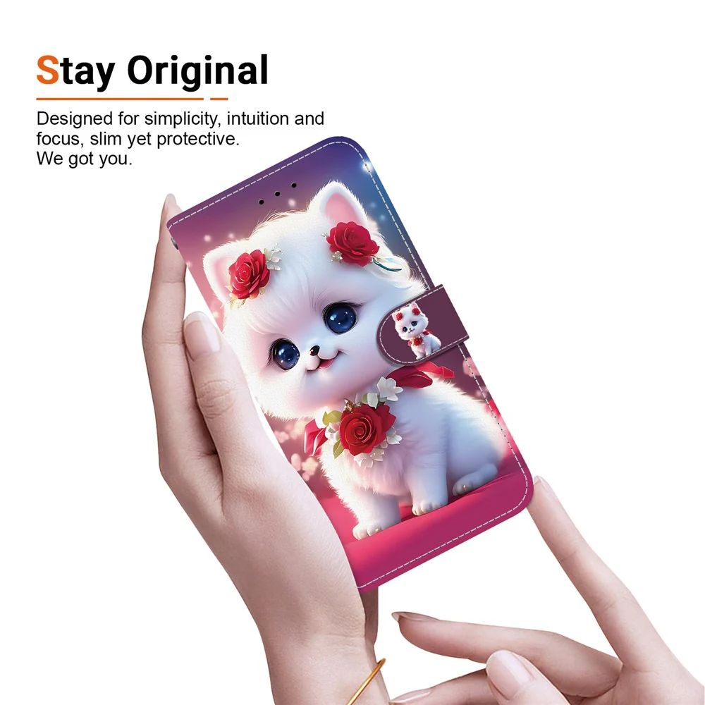 For iPhone 17 Pro Max Leather Case Stand Wallet Pattern Printing Phone Cover with Wrist Strap - Rose Cat - Image 4