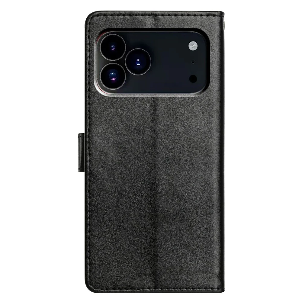 For iPhone 17 Pro Max Leather Case Wallet Stand Phone Cover with Handy Strap - Black - Image 8