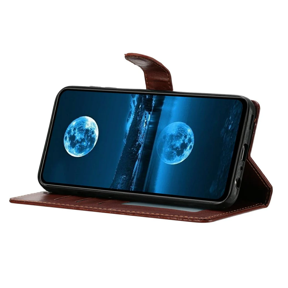 For iPhone 17 Pro Max Leather Case Wallet Stand Phone Cover with Handy Strap - Brown - Image 3