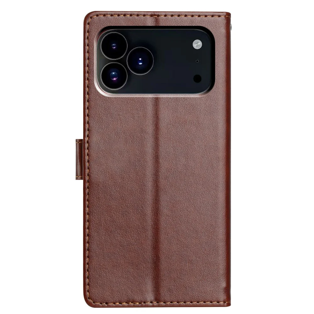 For iPhone 17 Pro Max Leather Case Wallet Stand Phone Cover with Handy Strap - Brown - Image 8