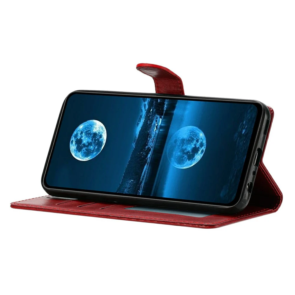 For iPhone 17 Pro Max Leather Case Wallet Stand Phone Cover with Handy Strap - Red - Image 3