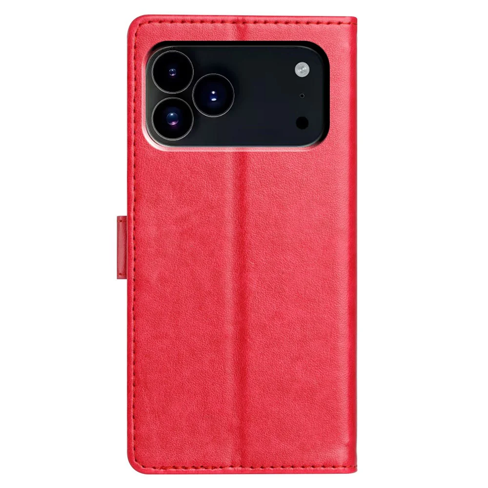 For iPhone 17 Pro Max Leather Case Wallet Stand Phone Cover with Handy Strap - Rose - Image 8