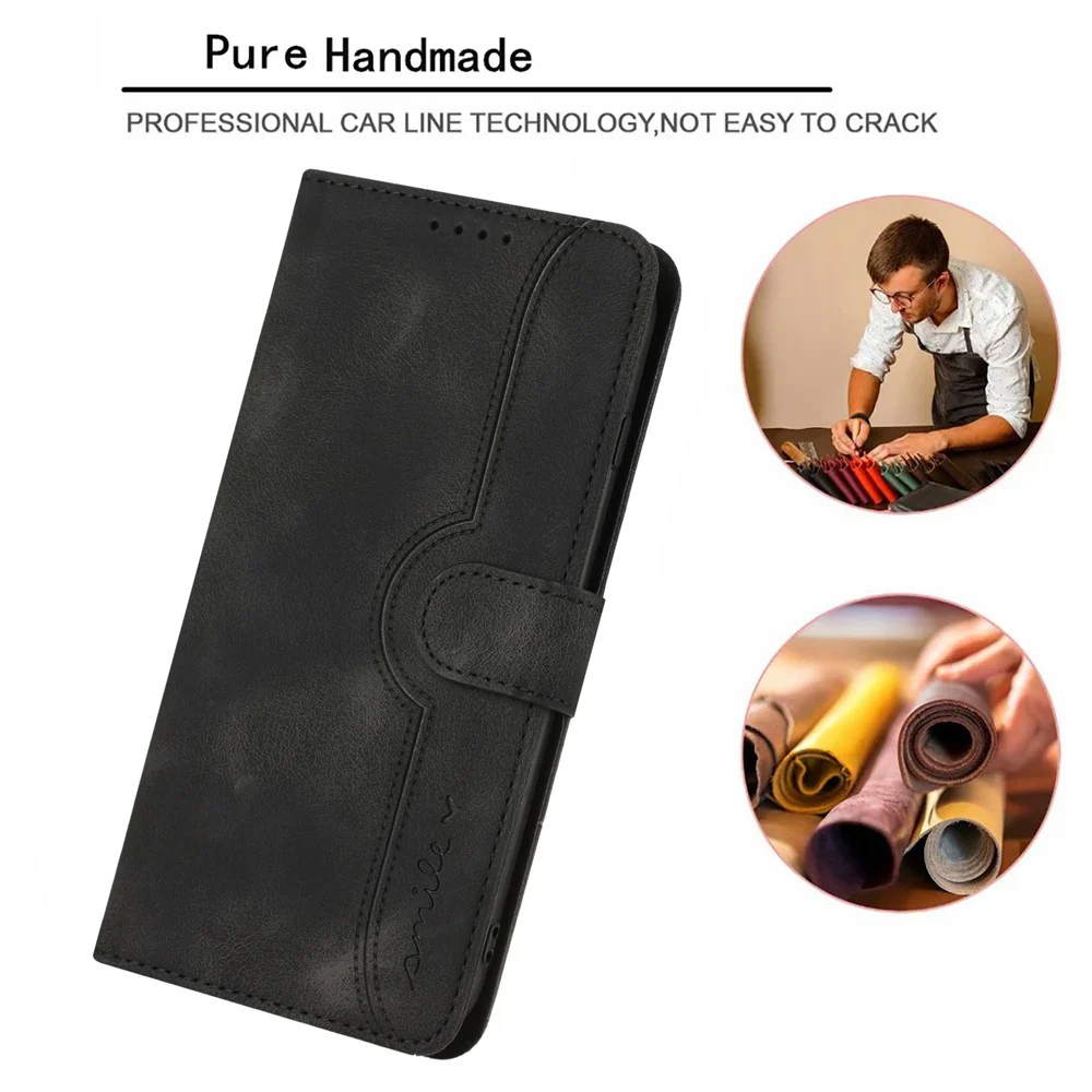 For iPhone 17 Pro Max Leather Case Wallet Stand Smile Imprinted Phone Cover with Strap - Black - Image 6