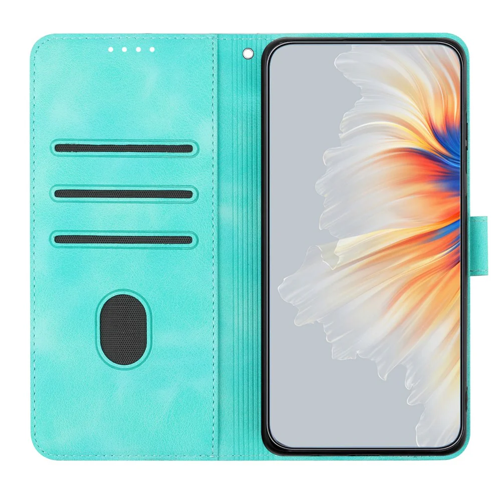 For iPhone 17 Pro Max Leather Case Wallet Stand Smile Imprinted Phone Cover with Strap - Light Blue - Image 4
