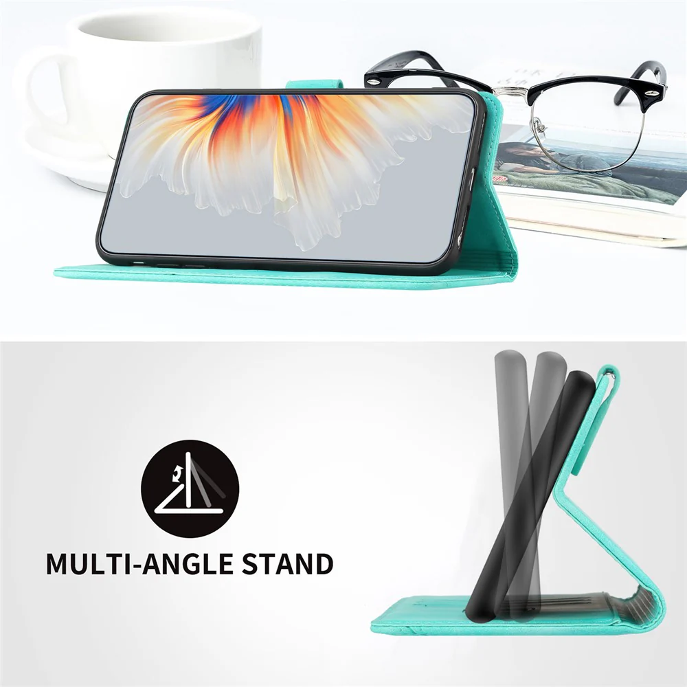 For iPhone 17 Pro Max Leather Case Wallet Stand Smile Imprinted Phone Cover with Strap - Light Blue - Image 7