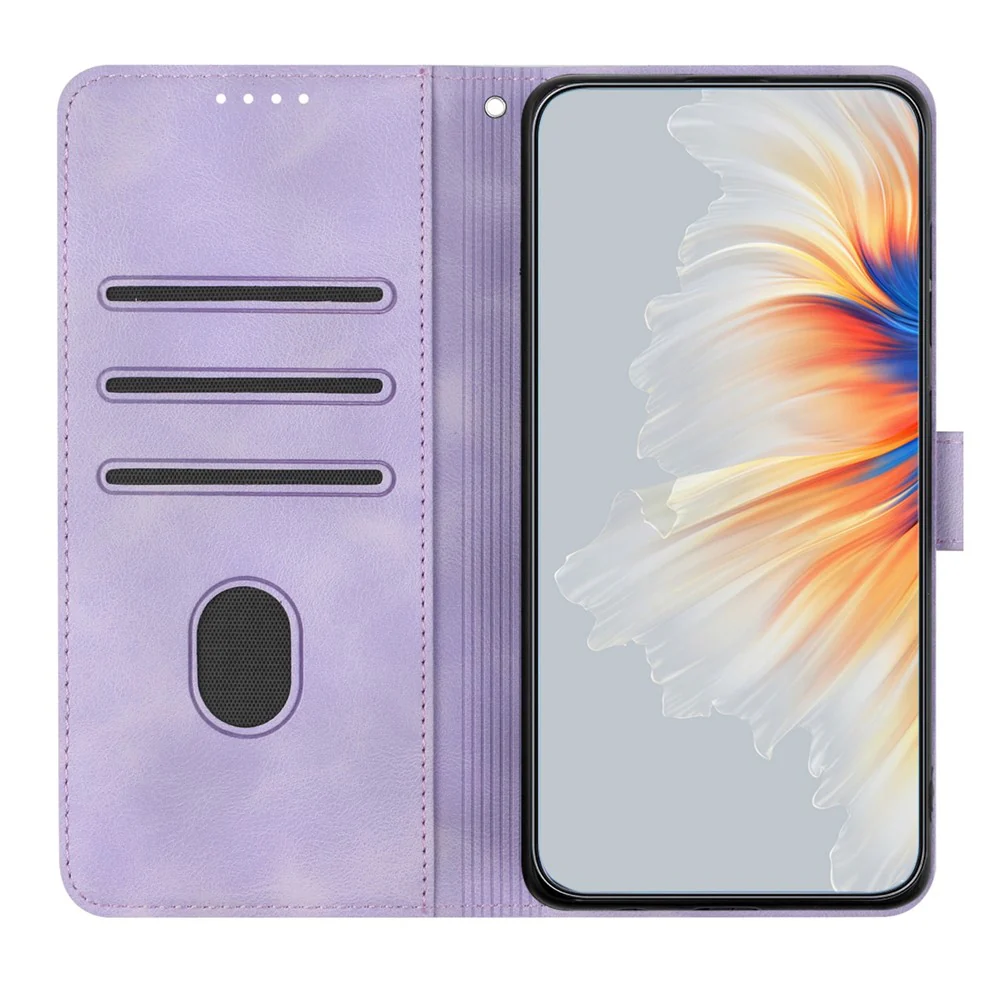 For iPhone 17 Pro Max Leather Case Wallet Stand Smile Imprinted Phone Cover with Strap - Purple - Image 4