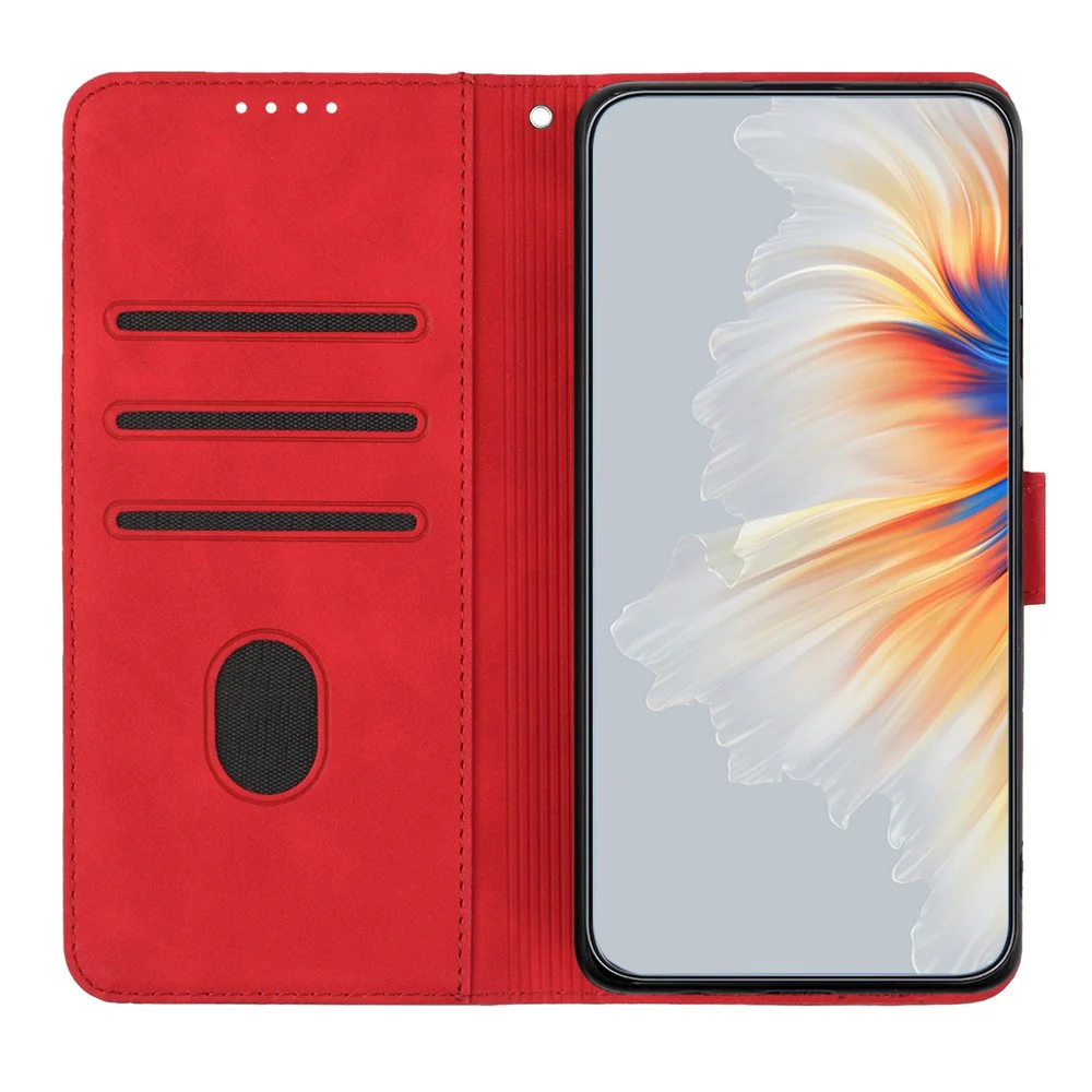For iPhone 17 Pro Max Leather Case Wallet Stand Smile Imprinted Phone Cover with Strap - Red - Image 4