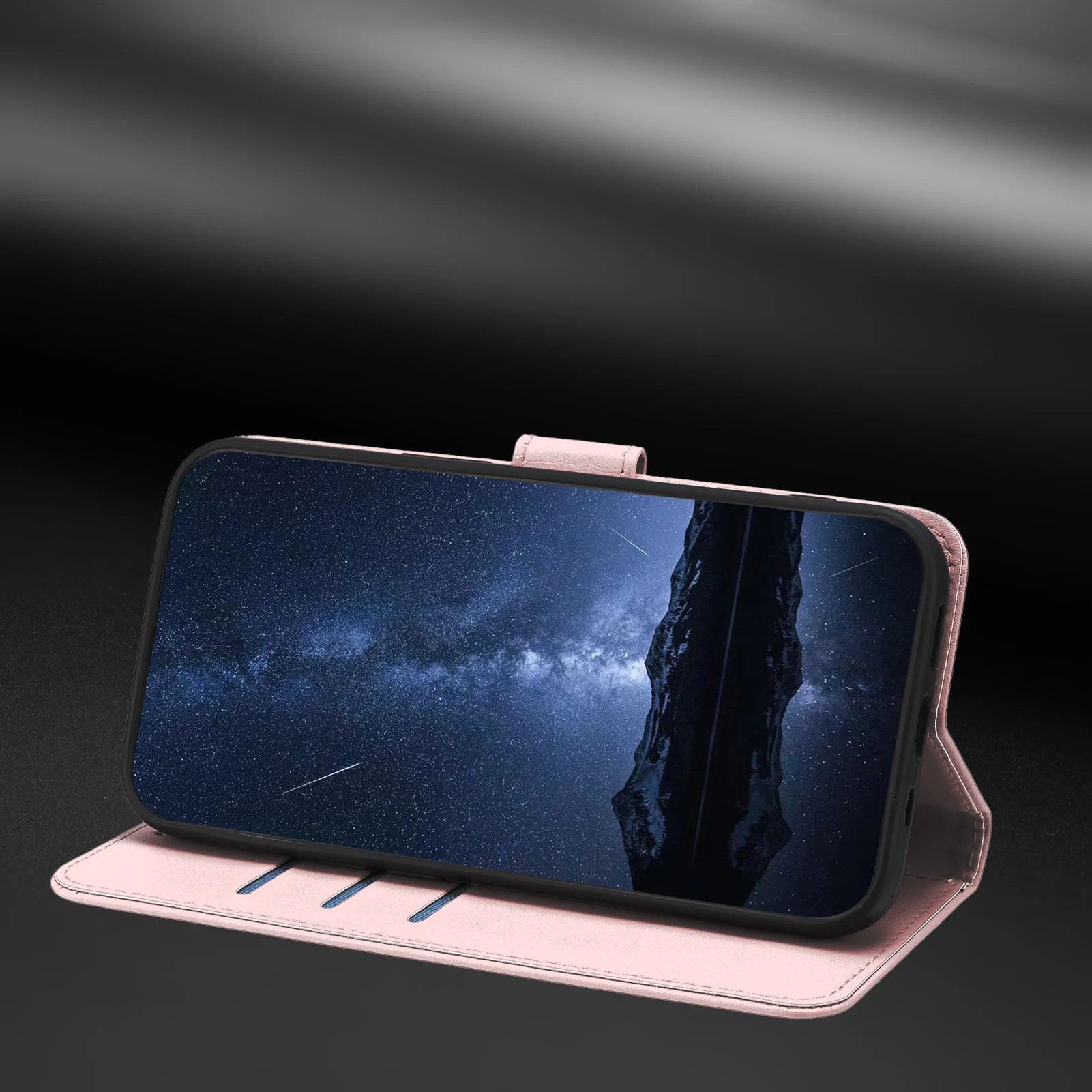 For iPhone 17 Pro Max Leather Case Wallet Stand Solid Color Anti Drop Phone Cover - Rose Gold - Image 8