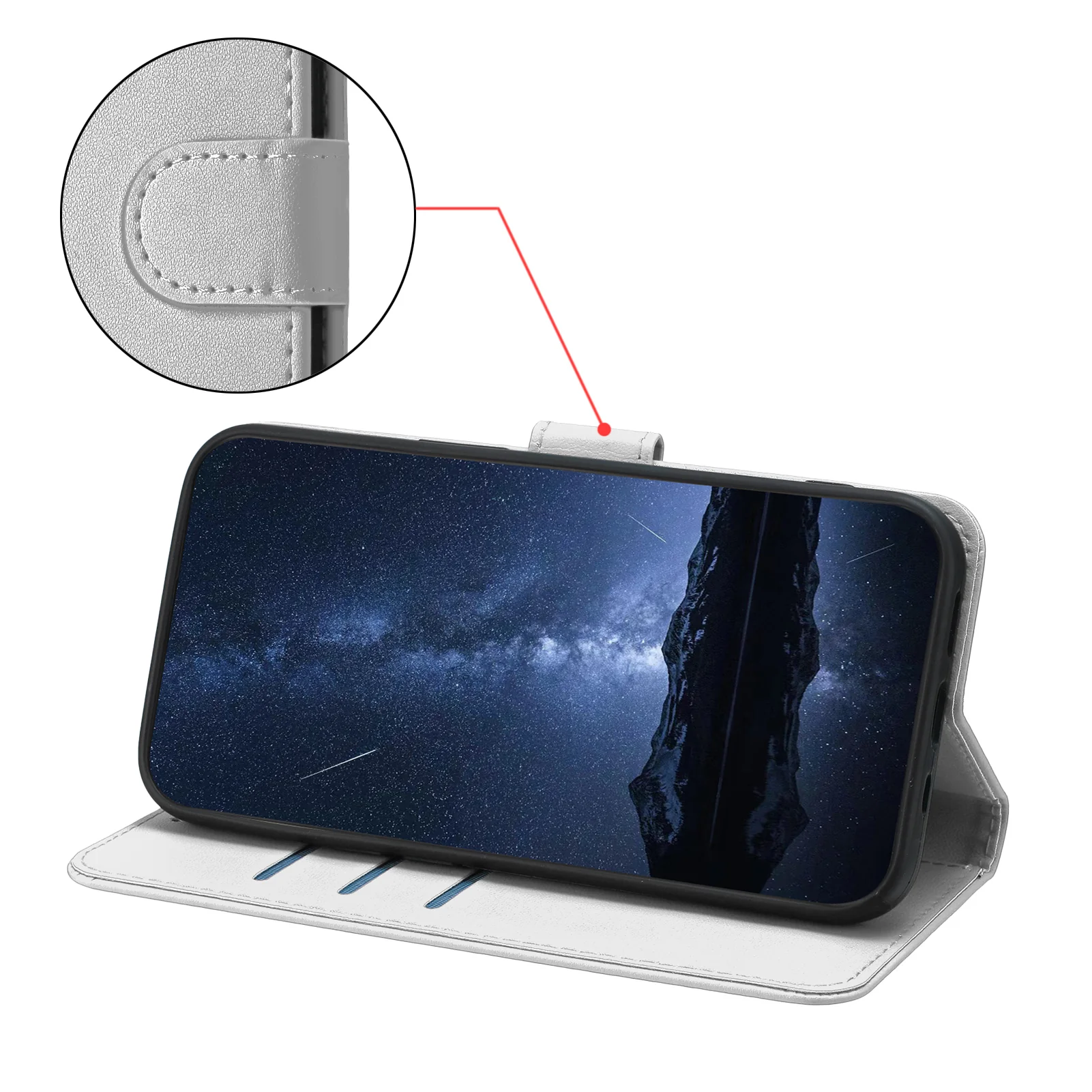 For iPhone 17 Pro Max Leather Case Wallet Stand Solid Color Anti Drop Phone Cover - Silver - Image 5