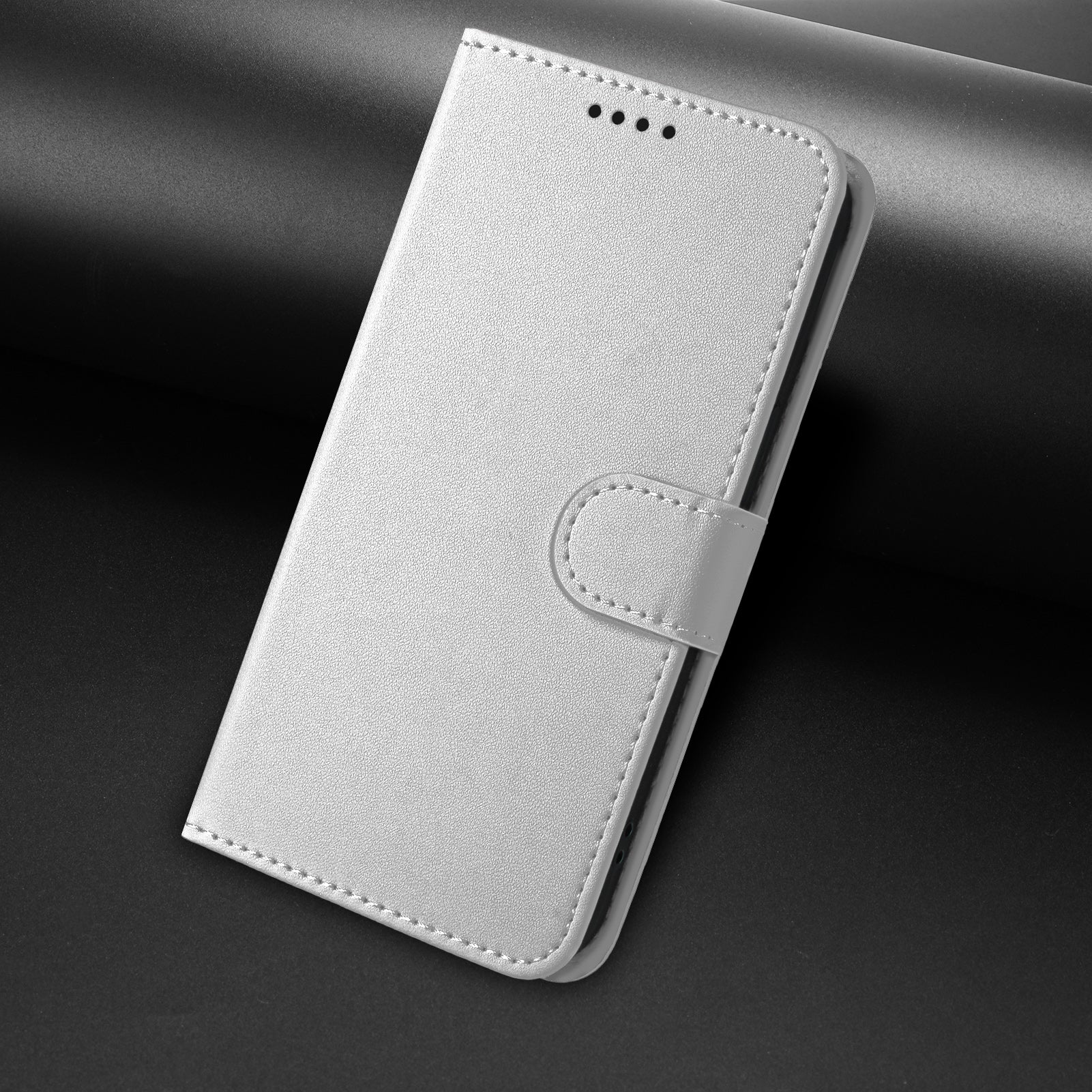 For iPhone 17 Pro Max Leather Case Wallet Stand Solid Color Anti Drop Phone Cover - Silver - Image 7