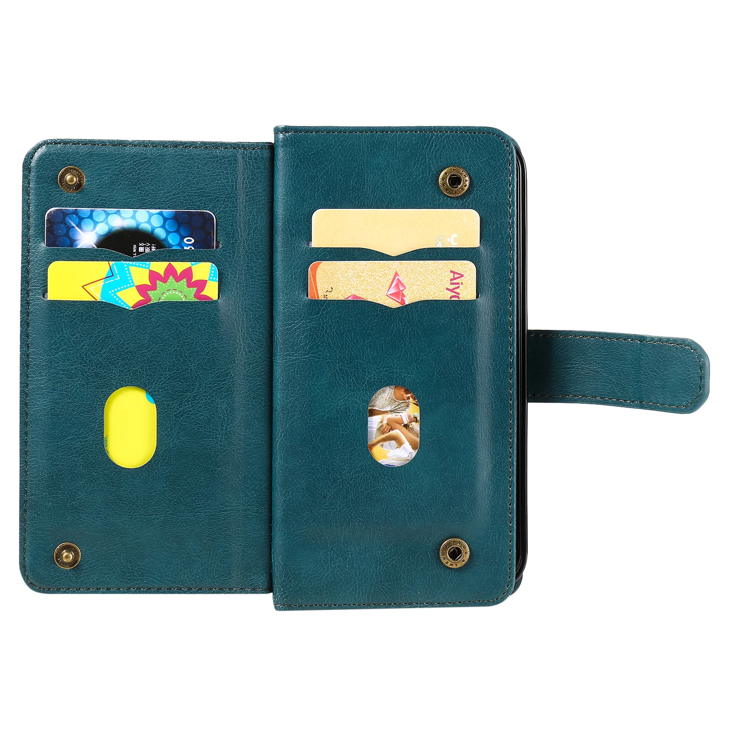 For iPhone 17 Pro Max Leather Case with 10 Card Holder Phone Cover Stand - Green - Image 3