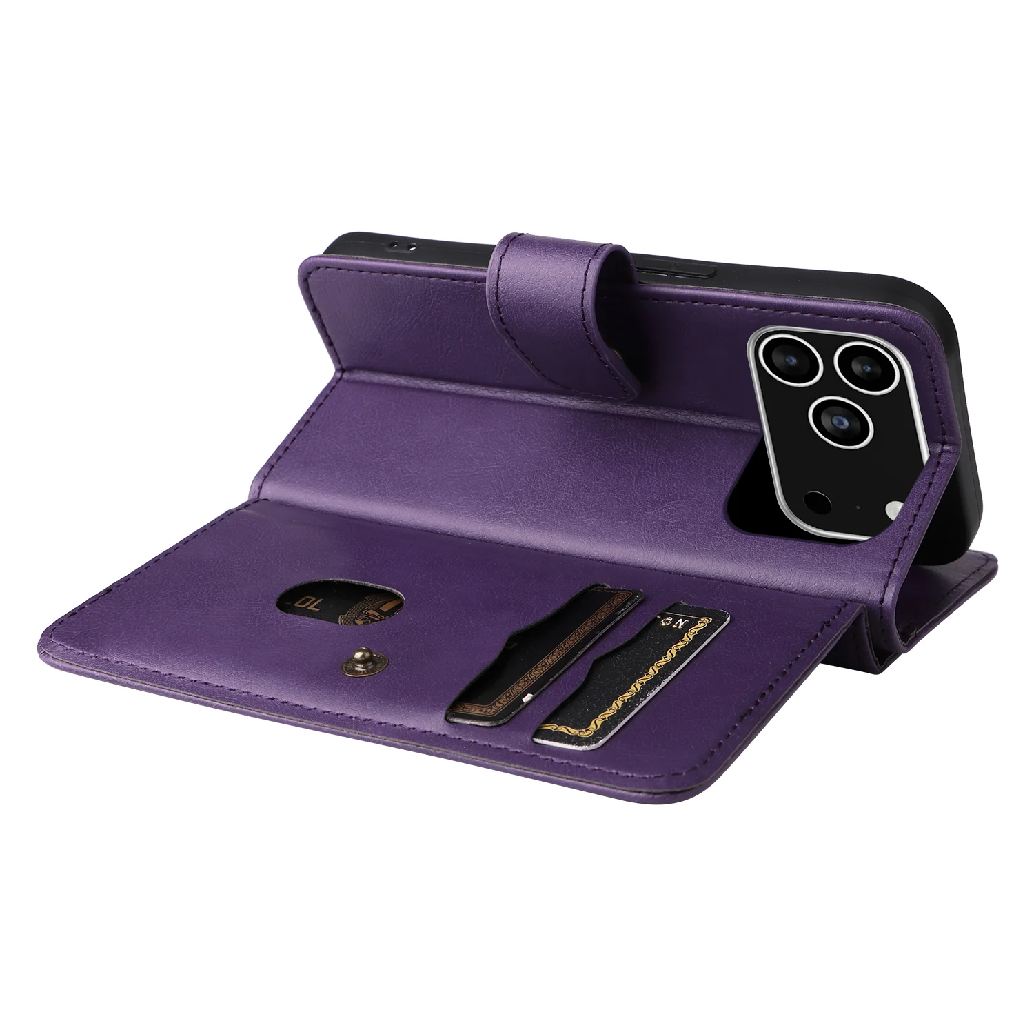For iPhone 17 Pro Max Leather Case with 10 Card Holder Phone Cover Stand -  Purple - Image 8