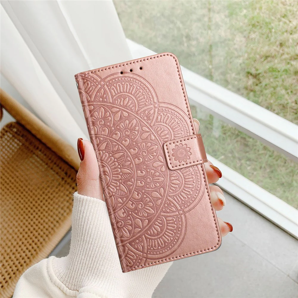 For iPhone 17 Pro Max Leather Case with Card Slots Mandala Pattern Phone Cover Stand - Rose Gold - Image 5