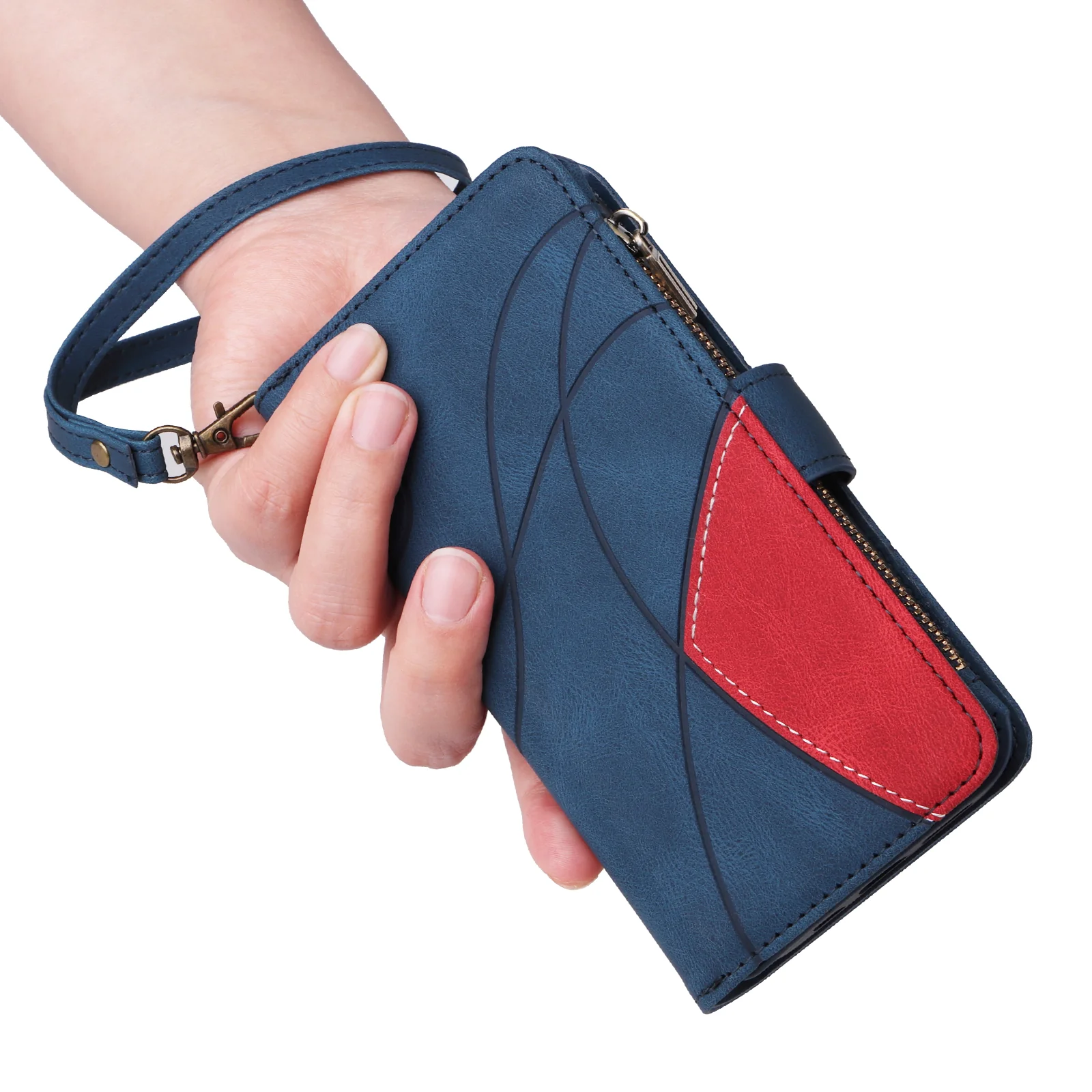 For iPhone 17 Pro Max Leather Case with Strap Zipper 9 Card Slot Phone Cover Stand - Blue - Image 4