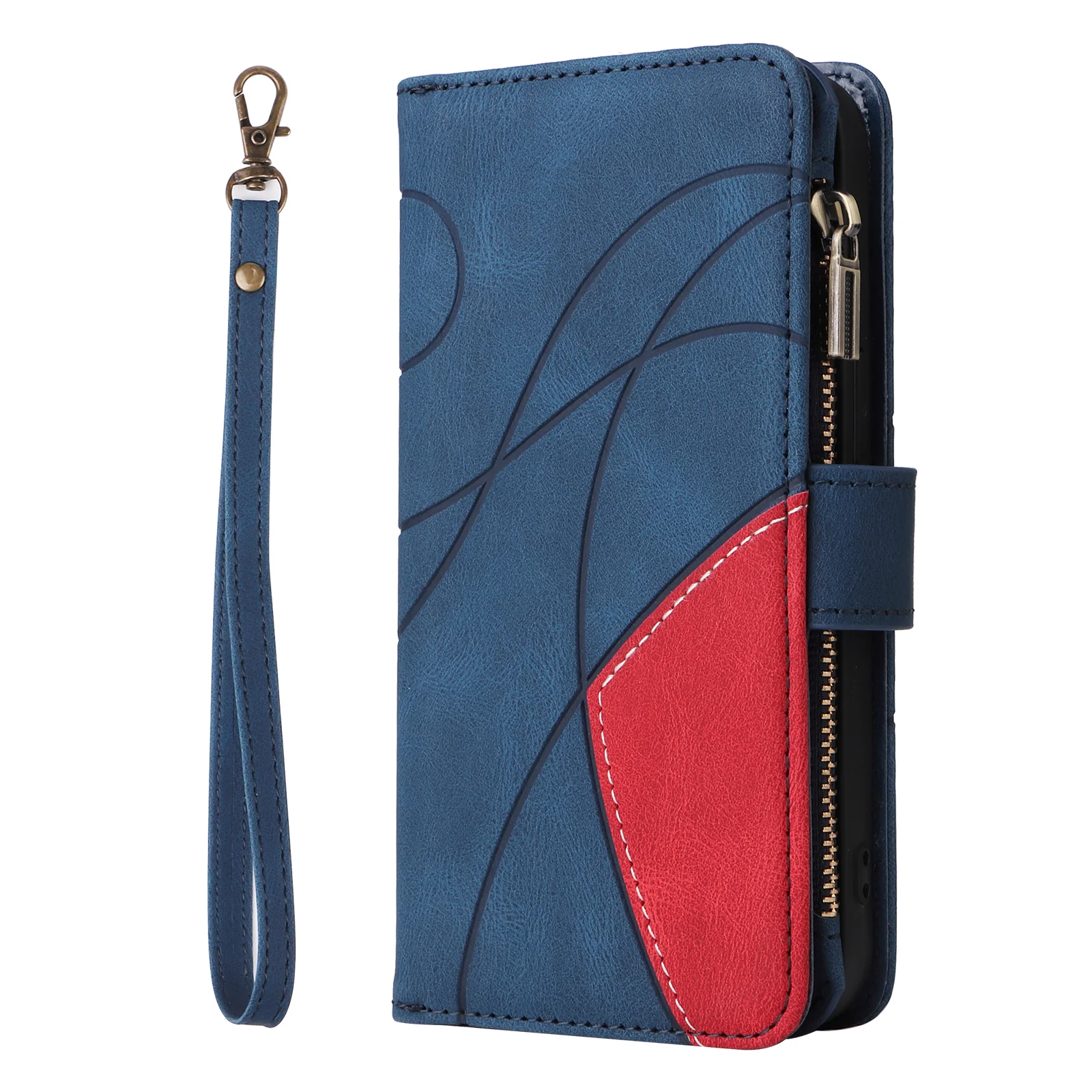 For iPhone 17 Pro Max Leather Case with Strap Zipper 9 Card Slot Phone Cover Stand - Blue - Image 7