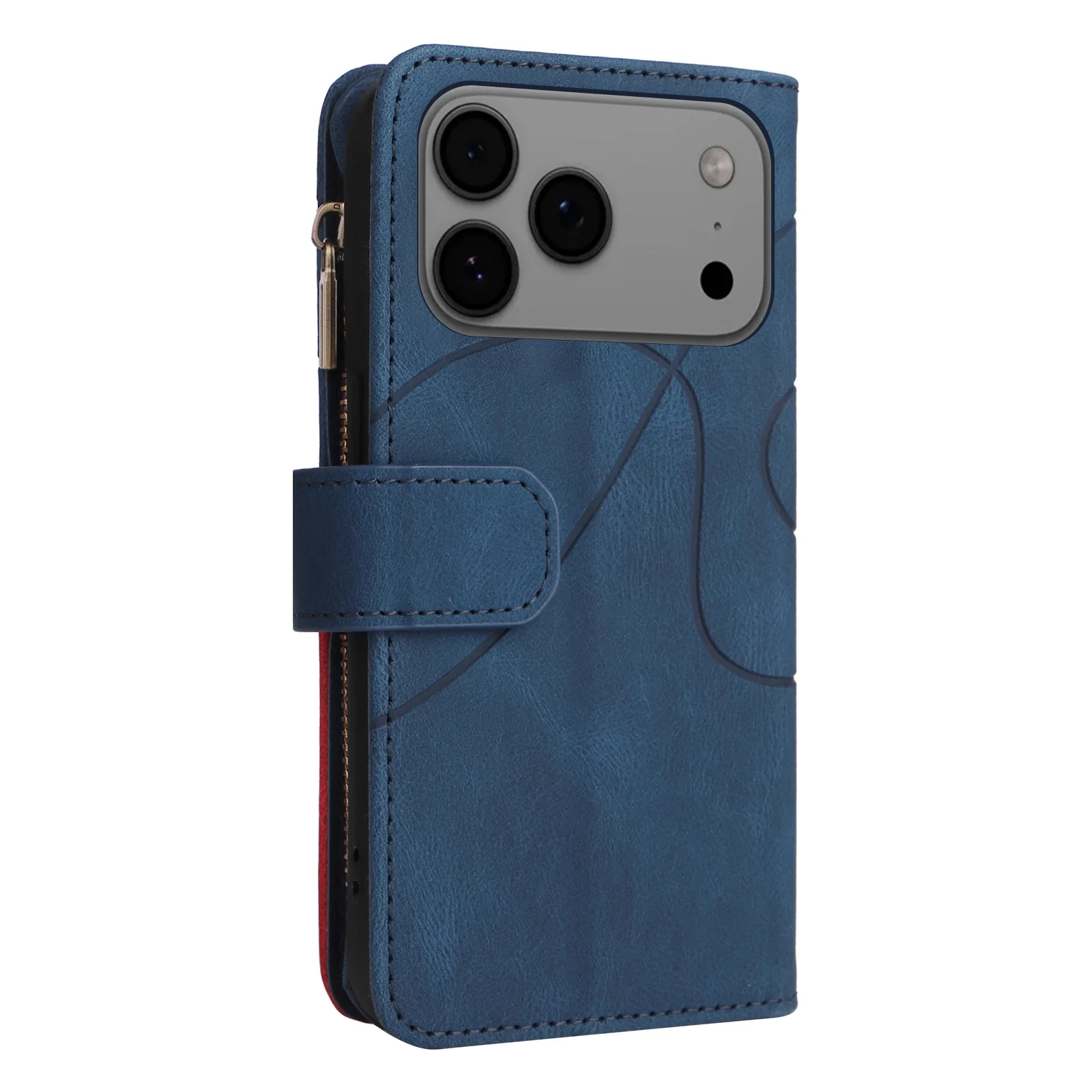 For iPhone 17 Pro Max Leather Case with Strap Zipper 9 Card Slot Phone Cover Stand - Blue - Image 8