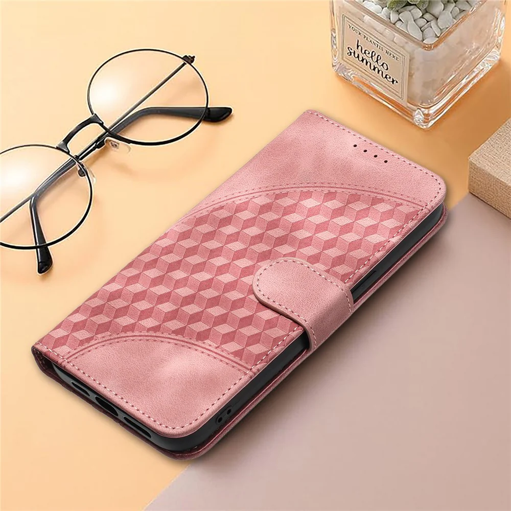For iPhone 17 Pro Max Leather Case with Wrist Strap Diamond Imprint Wallet Phone Cover - Pink - Image 8