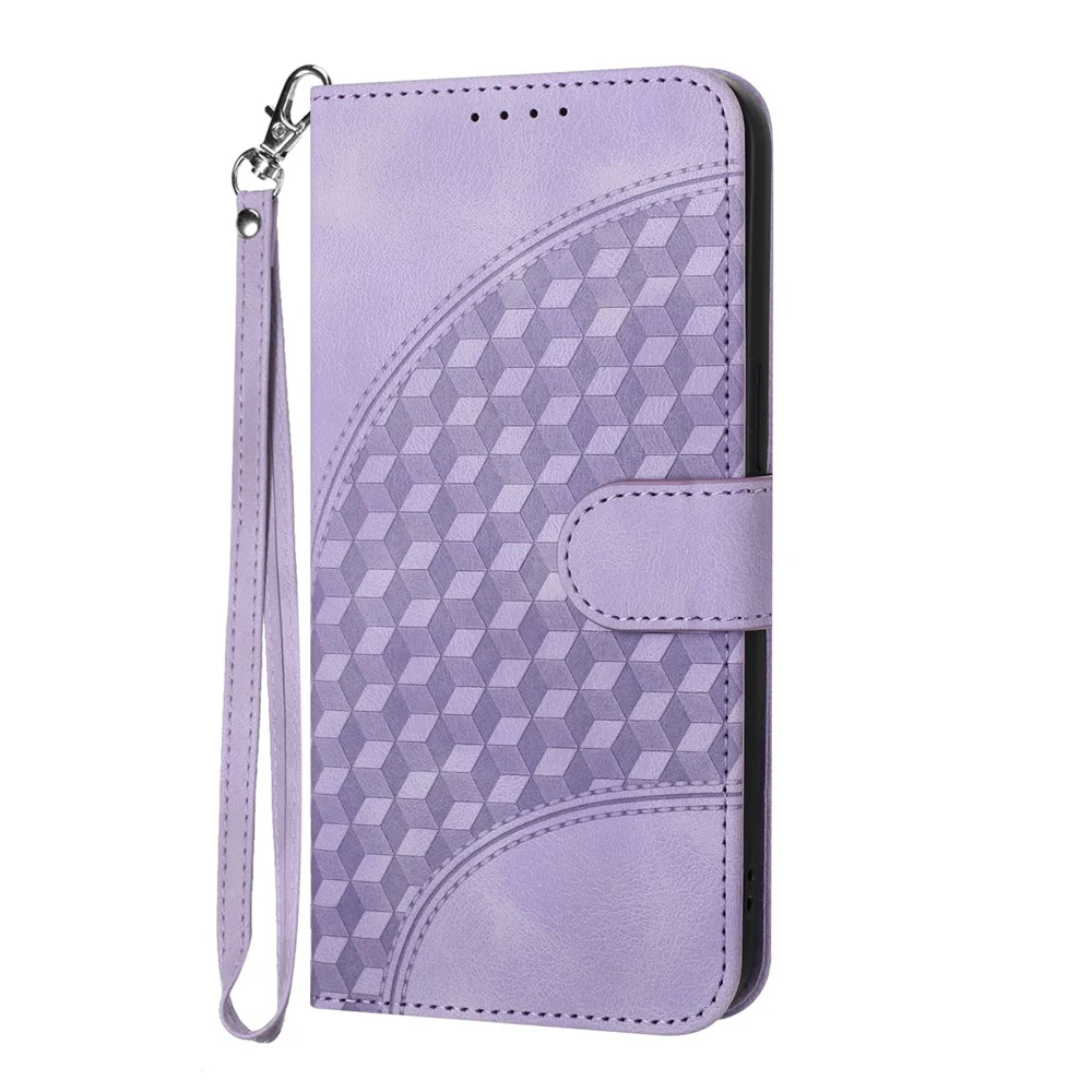 For iPhone 17 Pro Max Leather Case with Wrist Strap Diamond Imprint Wallet Phone Cover - Purple - Image 2
