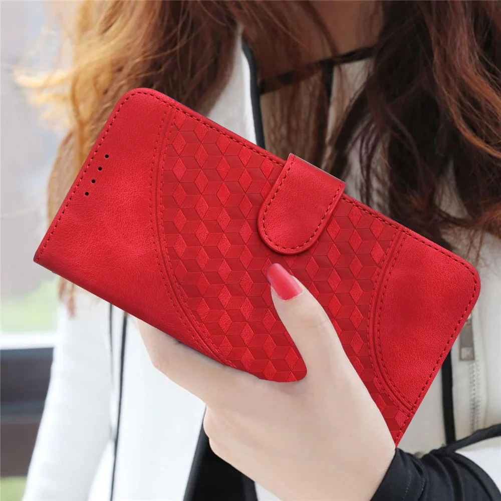 For iPhone 17 Pro Max Leather Case with Wrist Strap Diamond Imprint Wallet Phone Cover - Red - Image 4